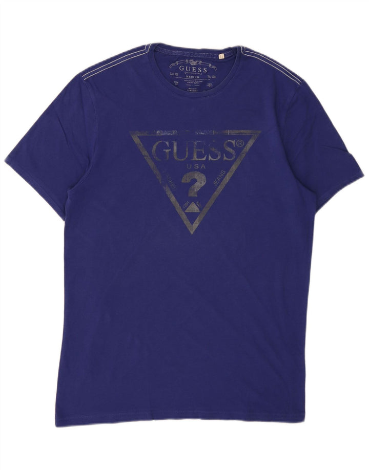 Męski T-shirt Guess z grafiką, średni fiolet, bawełna