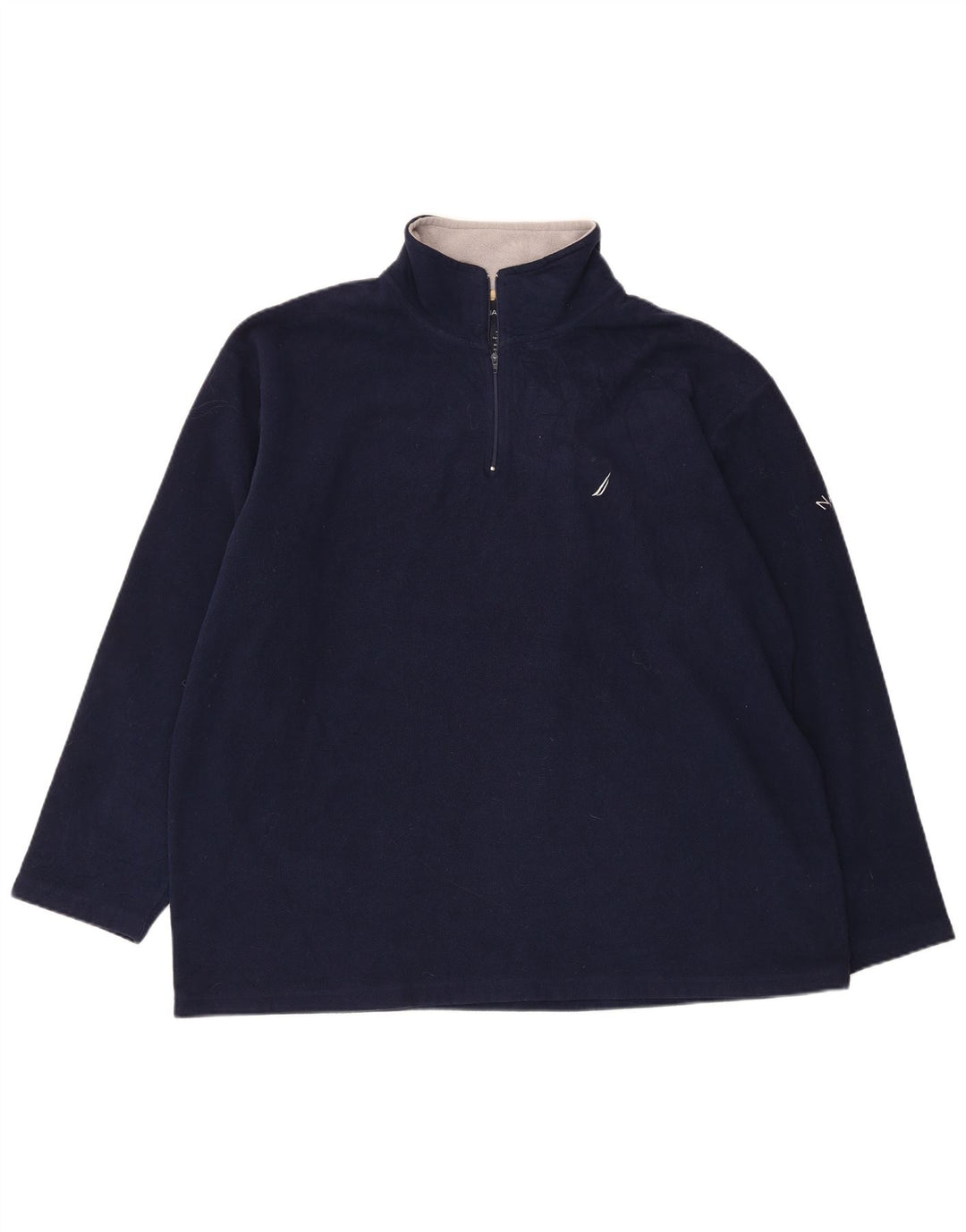 NAUTICA Mens Zip Neck Fleece Jumper XL Navy Blue Polyester