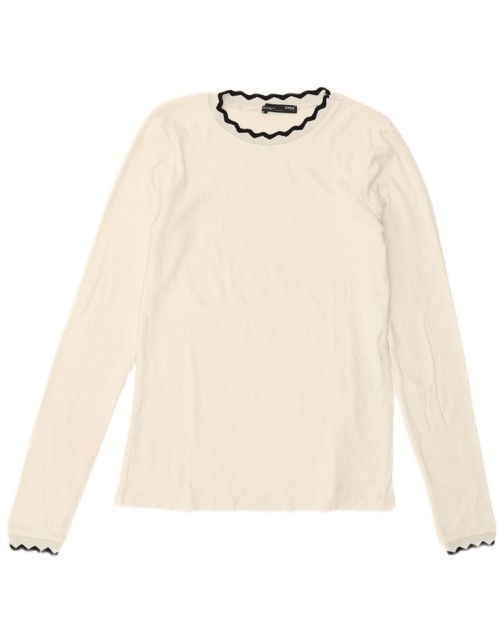 Damski krótki top Zara z długim rękawem UK 12, średni biały