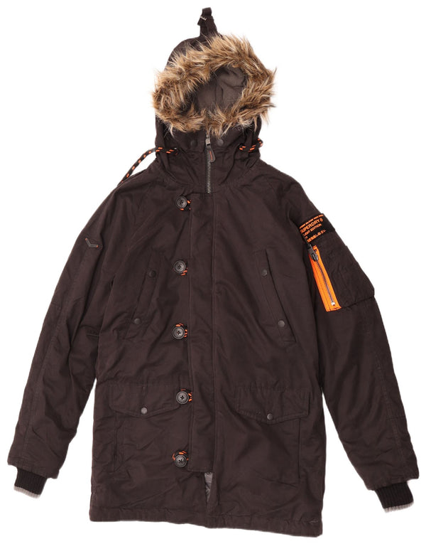 Męska kurtka parka z kapturem Superdry UK 36, mała, brązowa, poliester