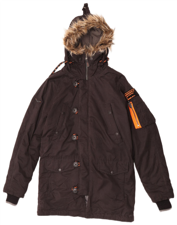Męska kurtka parka z kapturem Superdry UK 36, mała, brązowa, poliester