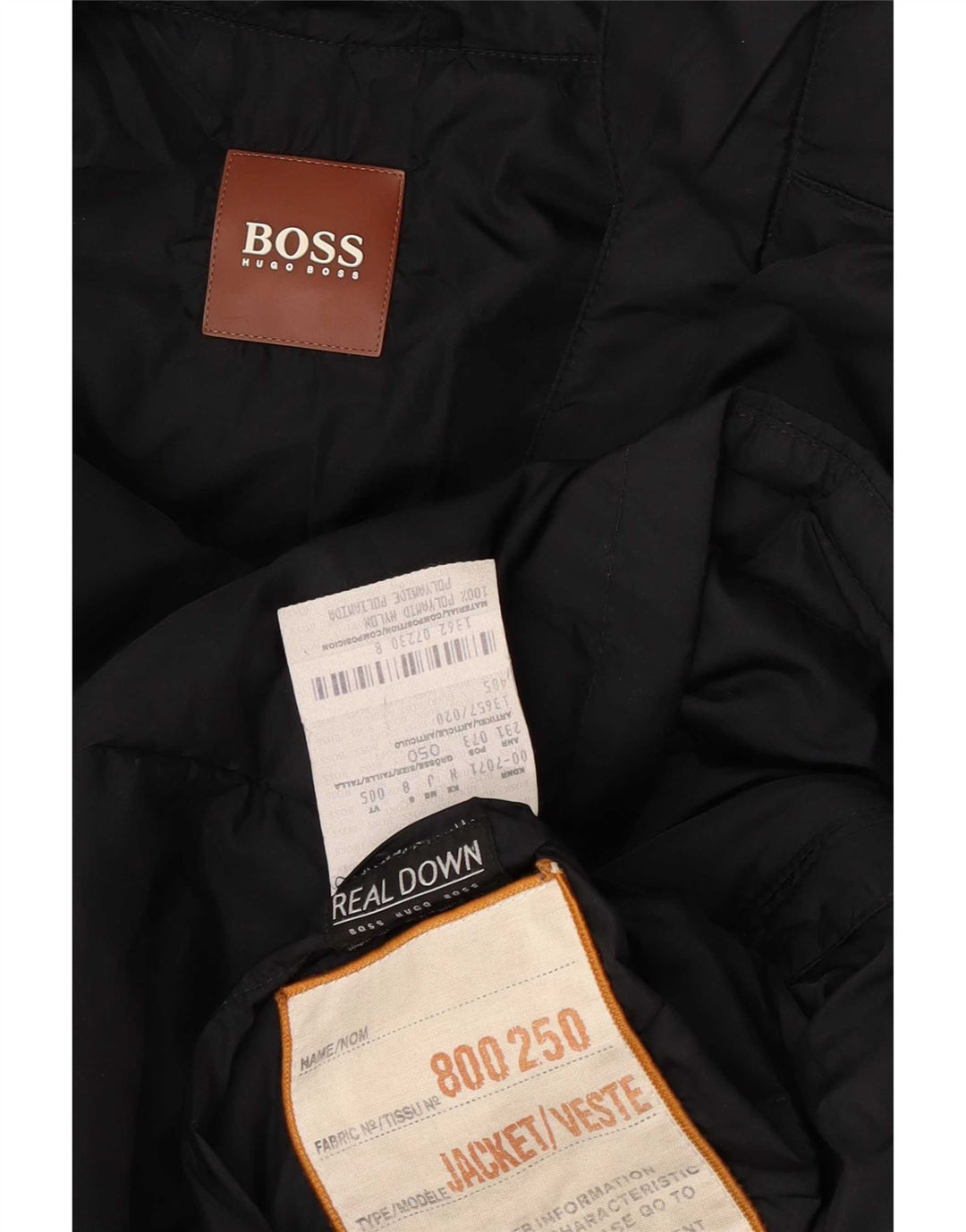 Męski ocieplany płaszcz z kapturem i kapturem Hugo Boss IT 50, duży, czarny poliamid