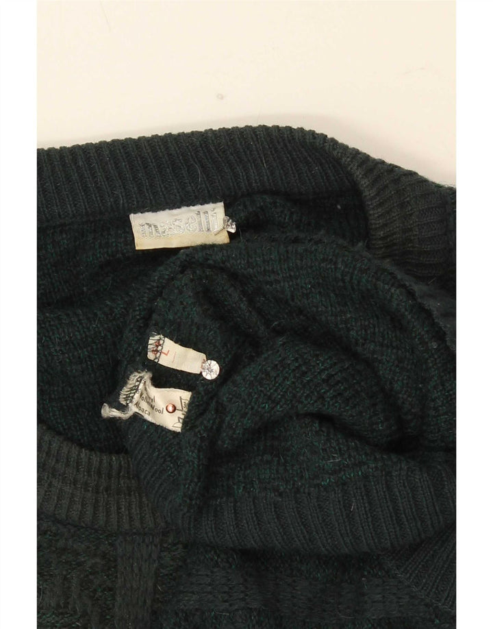 Maselli Męski sweter o regularnym kroju z okrągłym dekoltem, duży, zielony, geometryczny
