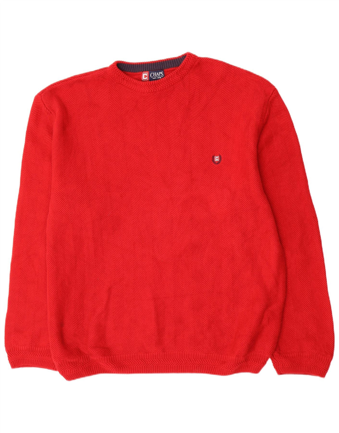 Męski sweter z wycięciem pod szyją Chaps 2XL, czerwona bawełna w jodełkę