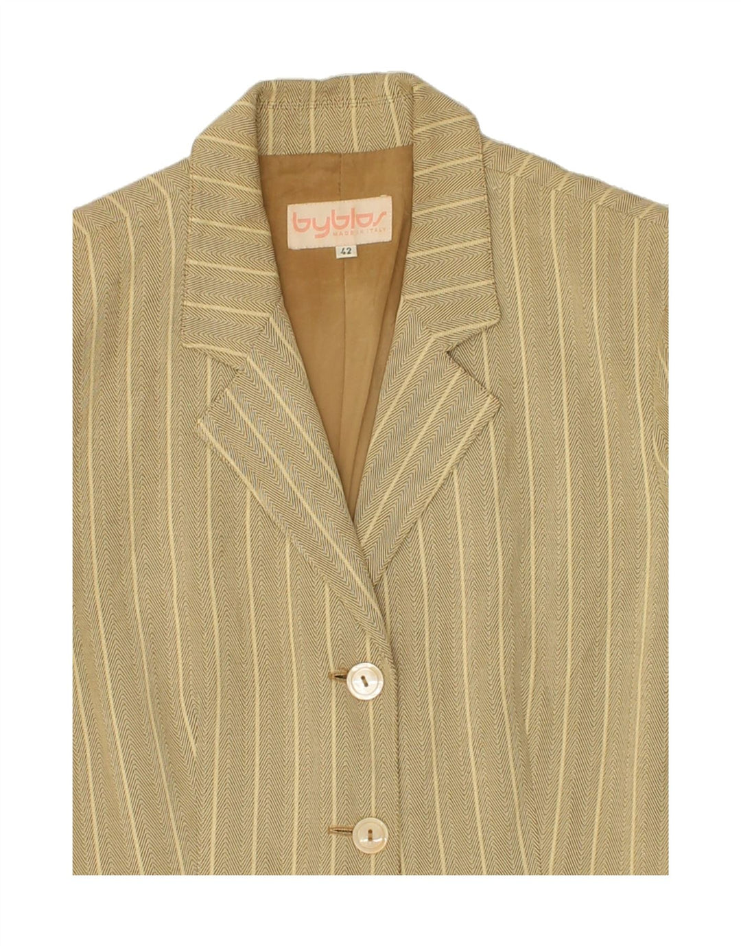 BYBLOS Womens 3 Button Blazer Jacket IT 42 Medium Beige Striped Vintage Byblos and Second-Hand Byblos from Messina Hembry 