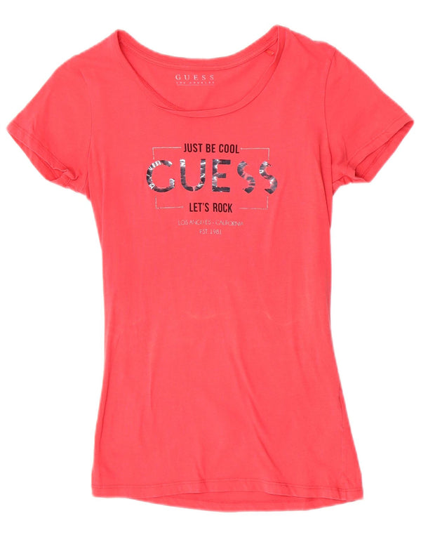 Guess Womens Graphic T-Shirt Top UK 6 XS Pink Cotton