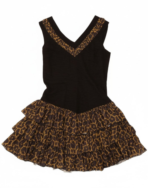Vintage damska sukienka Tutu bez rękawów UK 12, średni czarny nadruk zwierzęcy