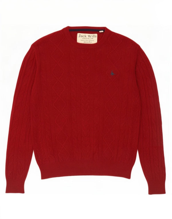 Jack Wills Męski sweter z okrągłym dekoltem, średnio bordowa wełna z merynosów