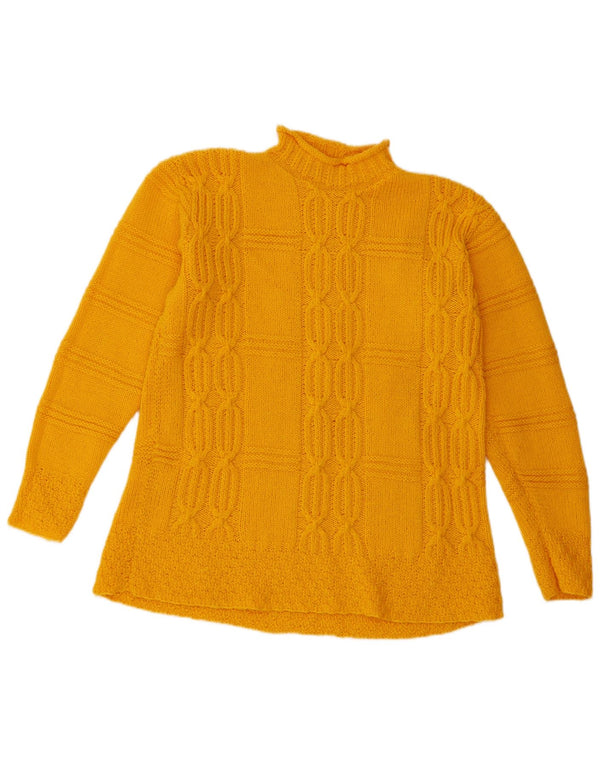 Sweter damski w stylu vintage z golfem UK 16, duży, żółty