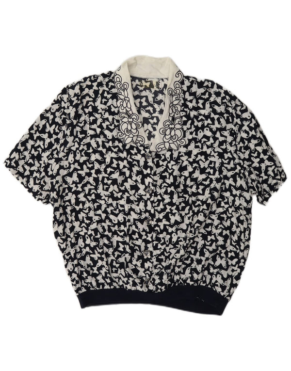 Bluzka damska Vintage Top UK 16 Duży czarny motyl z blokami kolorów