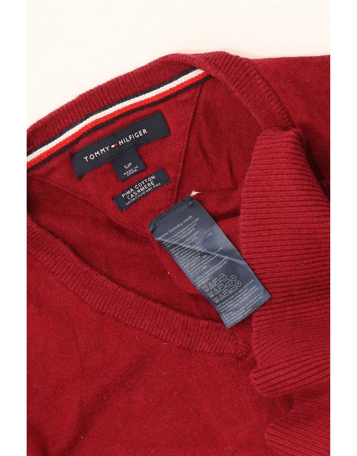 Męski sweter Tommy Hilfiger z dekoltem w kształcie litery V, mały, czerwony, bawełniany