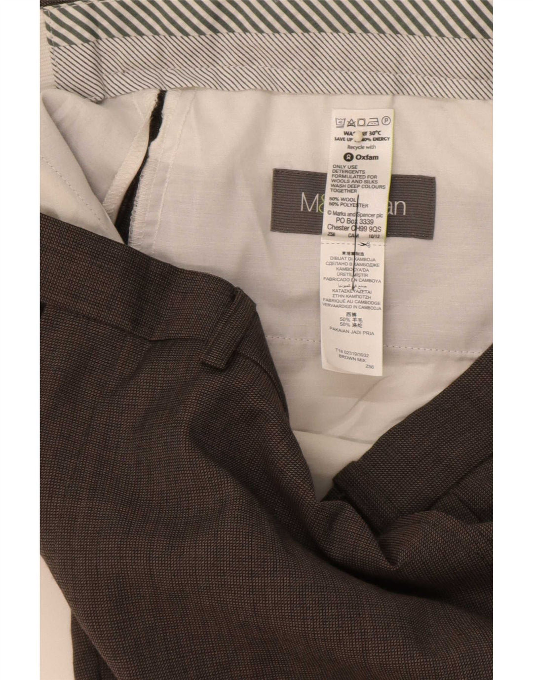 Marks & Spencer Męskie proste spodnie garniturowe W36 L31 Brązowa wełna