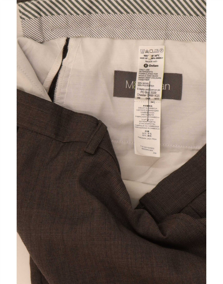Marks & Spencer Męskie proste spodnie garniturowe W36 L31 Brązowa wełna
