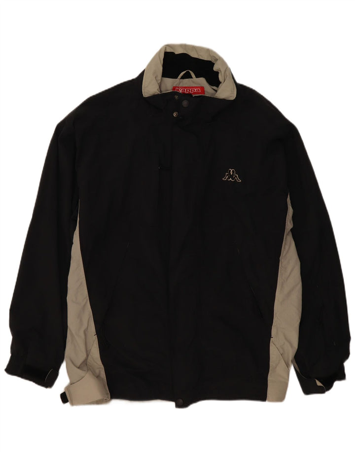 Męska kurtka wiatrówka KAPPA UK 40, duża, czarna, z blokami kolorów, poliamid