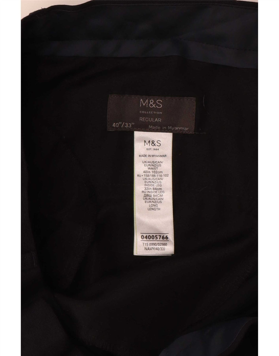 Męskie spodnie garniturowe Marks & Spencer W40 L33 Granatowy poliester
