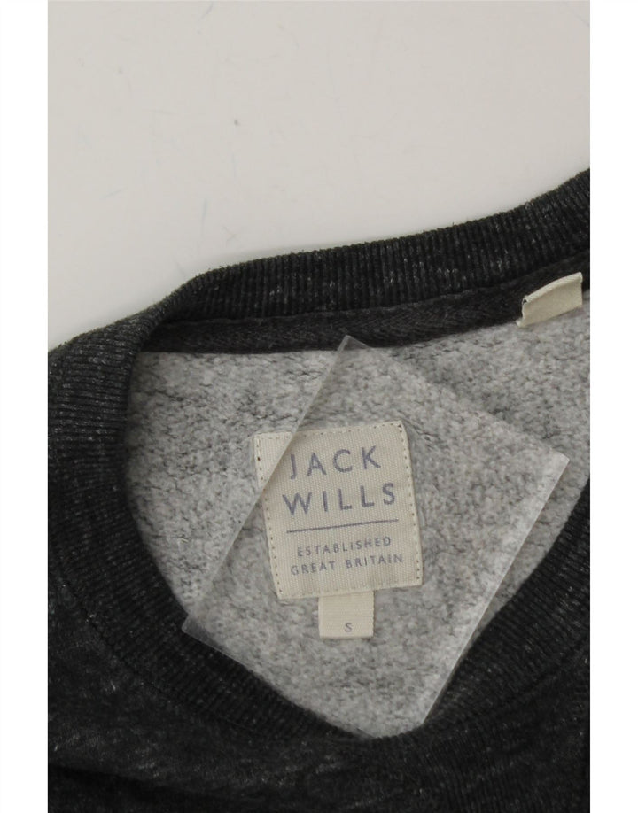 JACK WILLS Mens Graphic Sweatshirt Jumper Small Grey Flecked Cotton Vintage Jack Wills and Second-Hand Jack Wills from Messina Hembry 