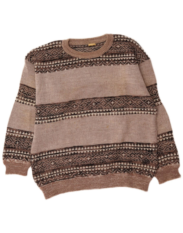 Vintage męski sweter z okrągłym dekoltem XL, szary, akryl Fair Isle