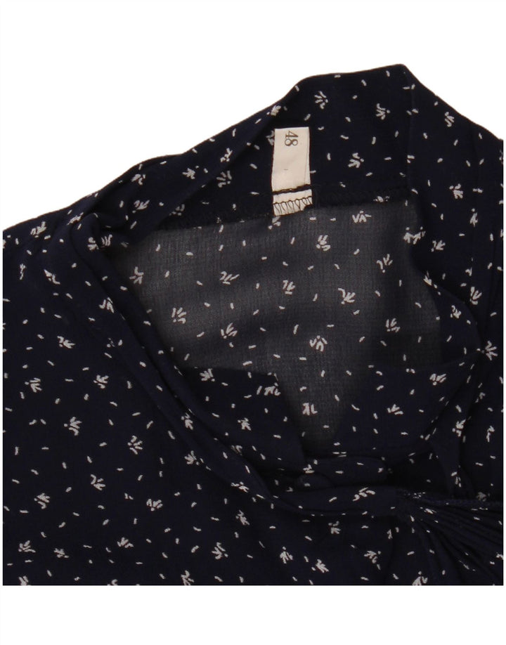 Vintage damska prześwitująca bluzka koszulowa IT 48 XL granatowa w cętki