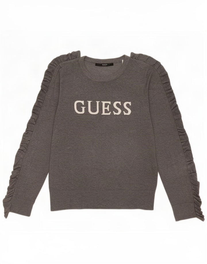 Damski sweter Guess z graficznym wycięciem pod szyją, UK 14, średni szary