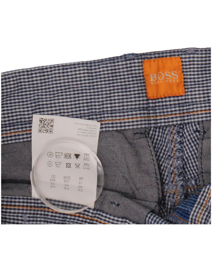 Męskie spodenki cargo Hugo Boss EU 48 Medium W34, niebieska bawełniana kratka