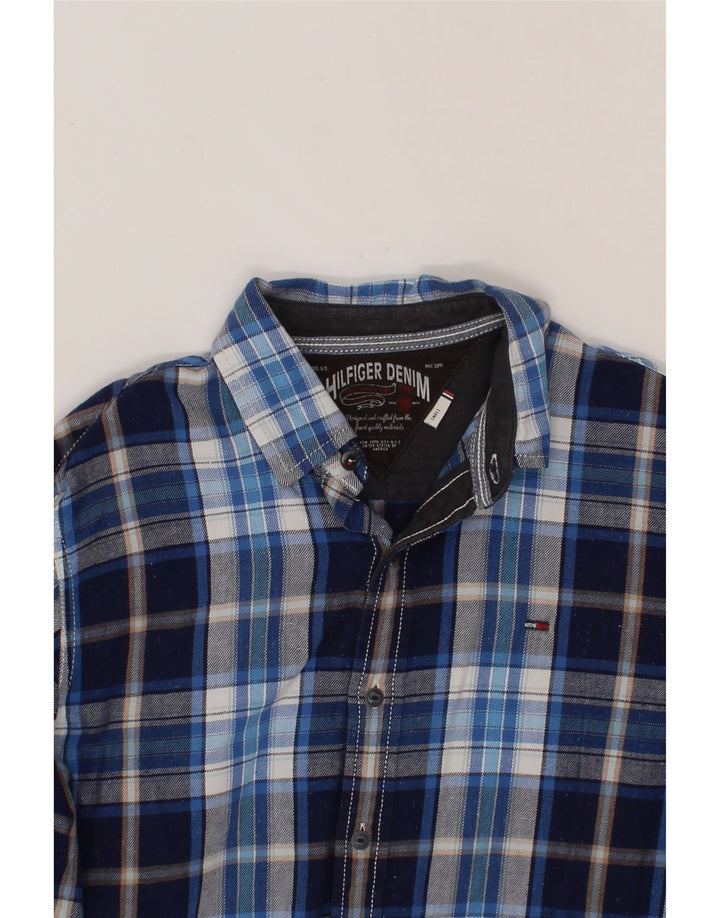 TOMMY HILFIGER Mens Flannel Shirt Small Blue Check Cotton Vintage Tommy Hilfiger and Second-Hand Tommy Hilfiger from Messina Hembry 