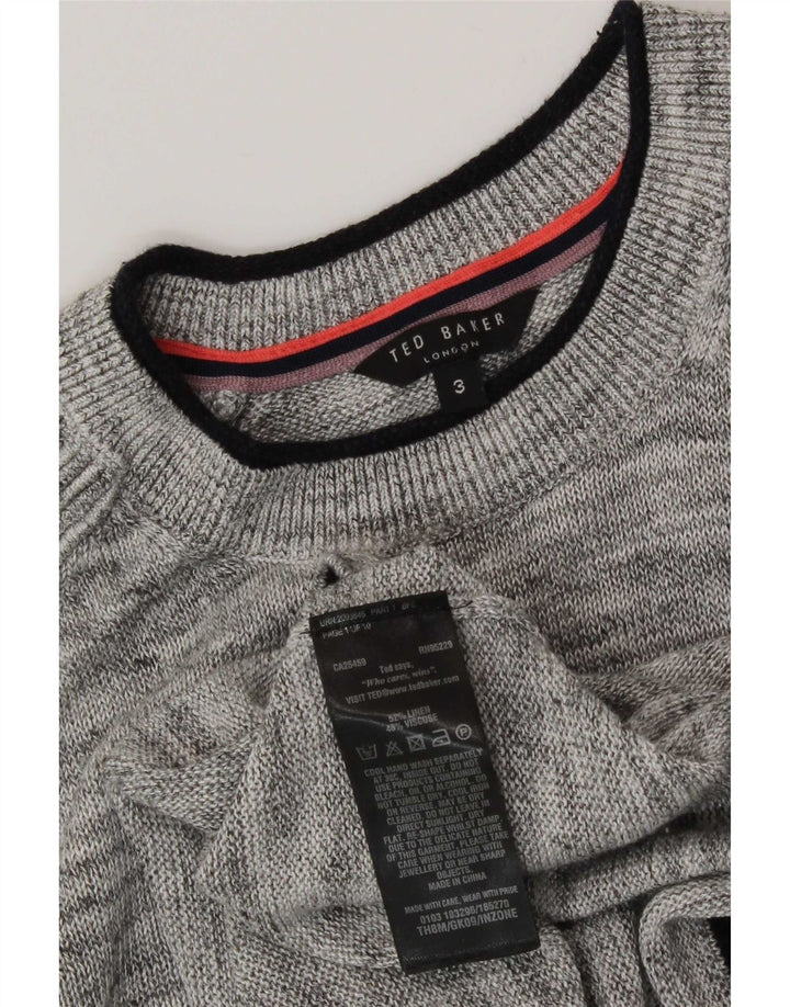 Męski sweter Ted Baker z okrągłym dekoltem, rozmiar 3, średnioszary, lniany w plamki