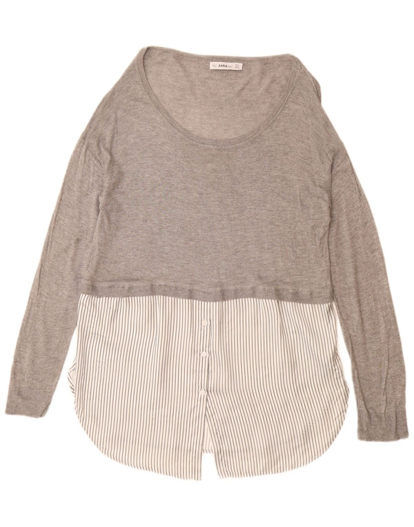 Damski sweter ZARA z długim rękawem i dekoltem w łódkę UK 14 Średni szary wiskoza