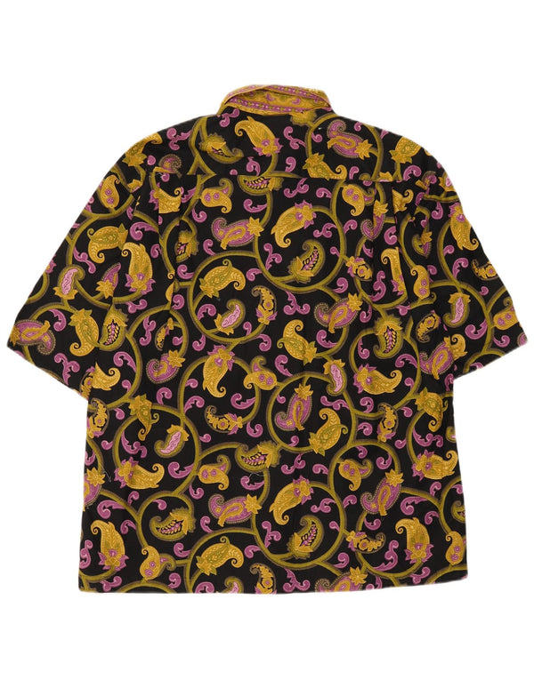Koszula męska z krótkim rękawem w stylu vintage, średnia czarna bawełna Paisley