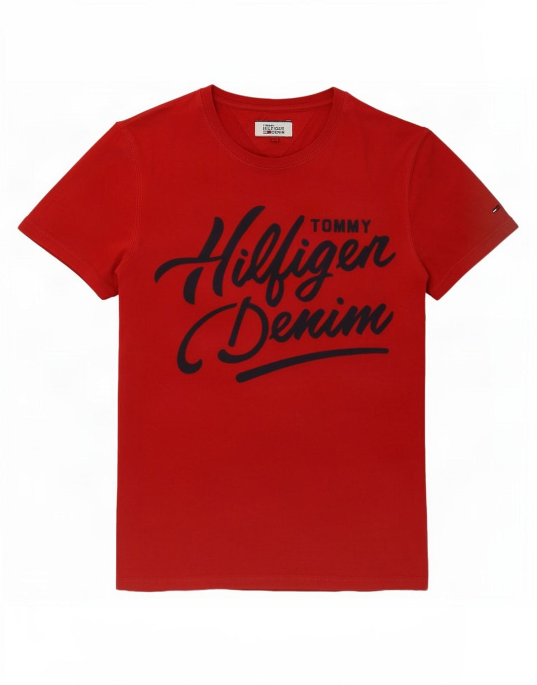 Męski T-shirt z grafiką Tommy Hilfiger, mały, czerwony, bawełniany