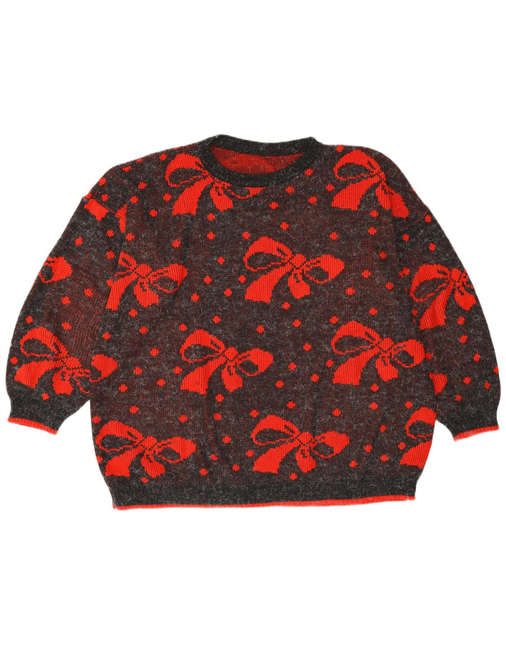 VINTAGE Damski sweter oversize z okrągłym dekoltem UK 22 3XL Szary w kropki