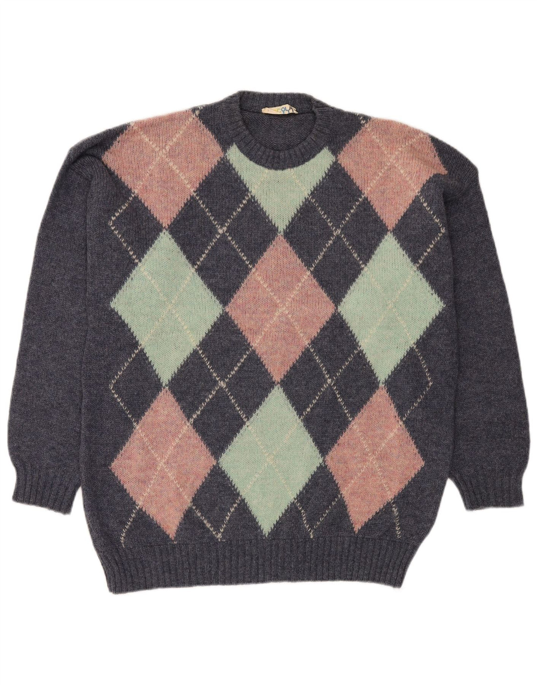 Męski sweter z wycięciem pod szyją w stylu VINTAGE, duży niebieski Argyle/diament