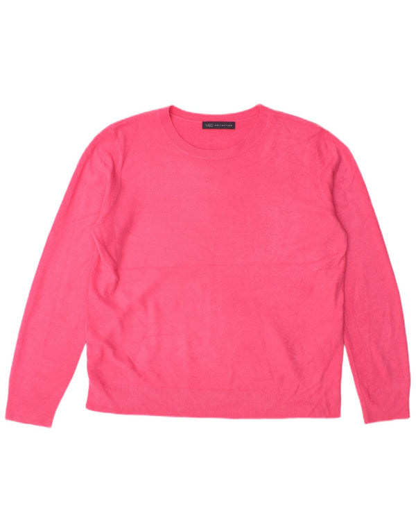 Marks & Spencer Damski sweter z okrągłym dekoltem UK 14, duży, różowy, akrylowy