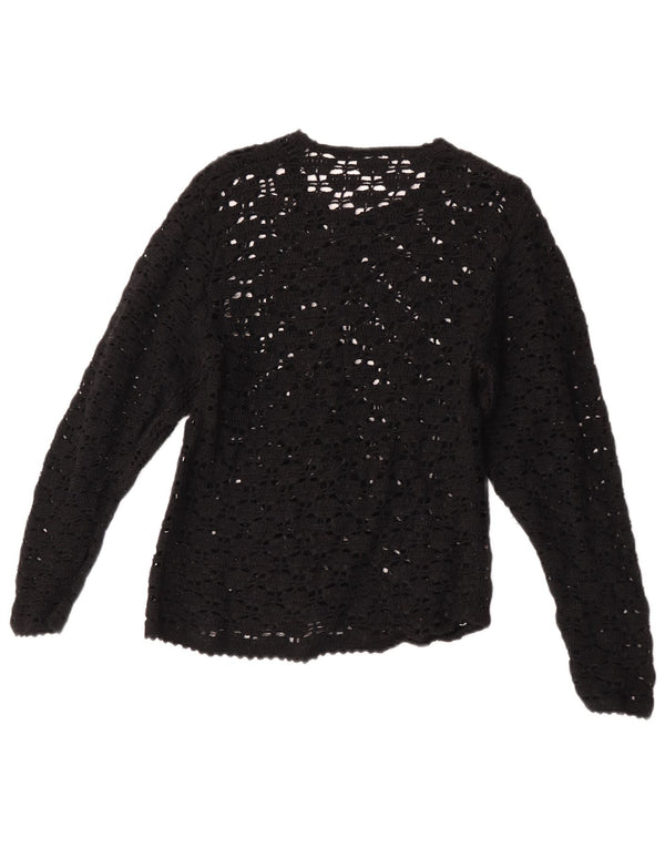 Sweter damski w stylu vintage, szydełkowany, rozpinany, UK 4 XS, czarny