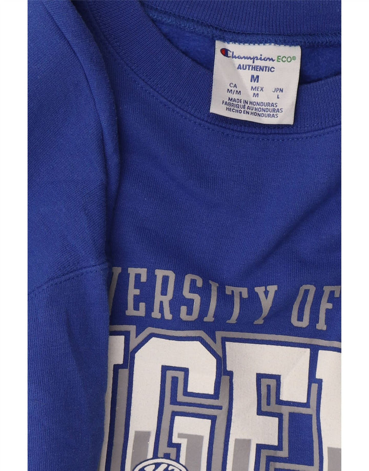 CHAMPION Womens Graphic Oversized Sweatshirt Jumper UK 14 Medium Blue Vintage Champion and Second-Hand Champion from Messina Hembry 