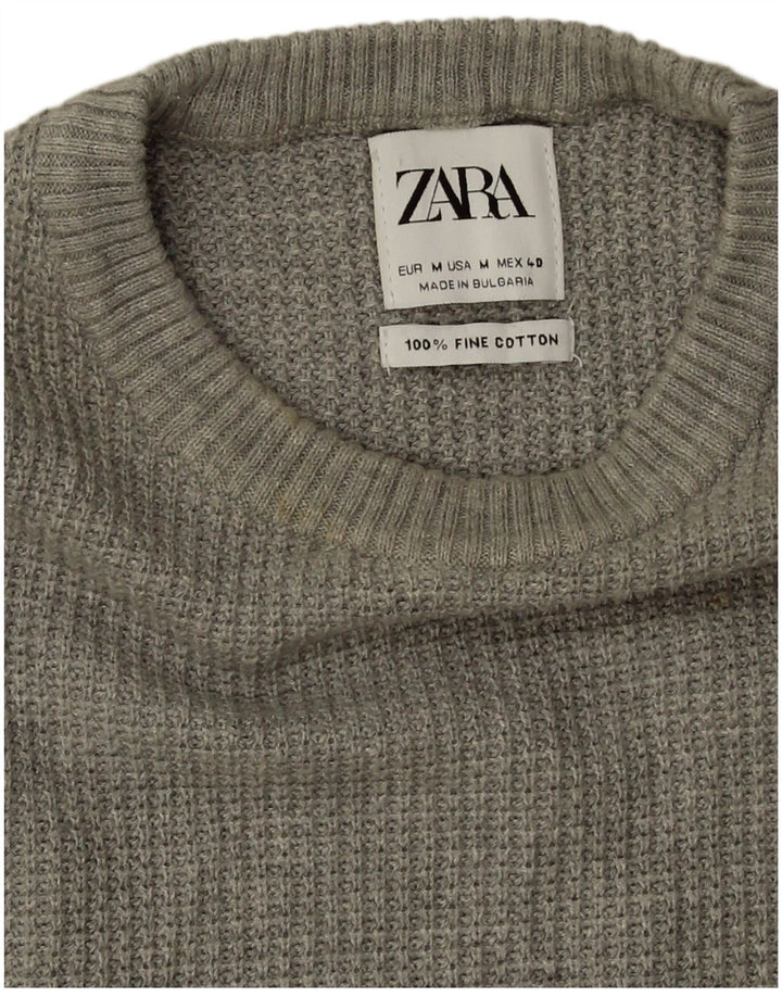 Męski sweter Zara z okrągłym dekoltem, średnioszary, bawełniany