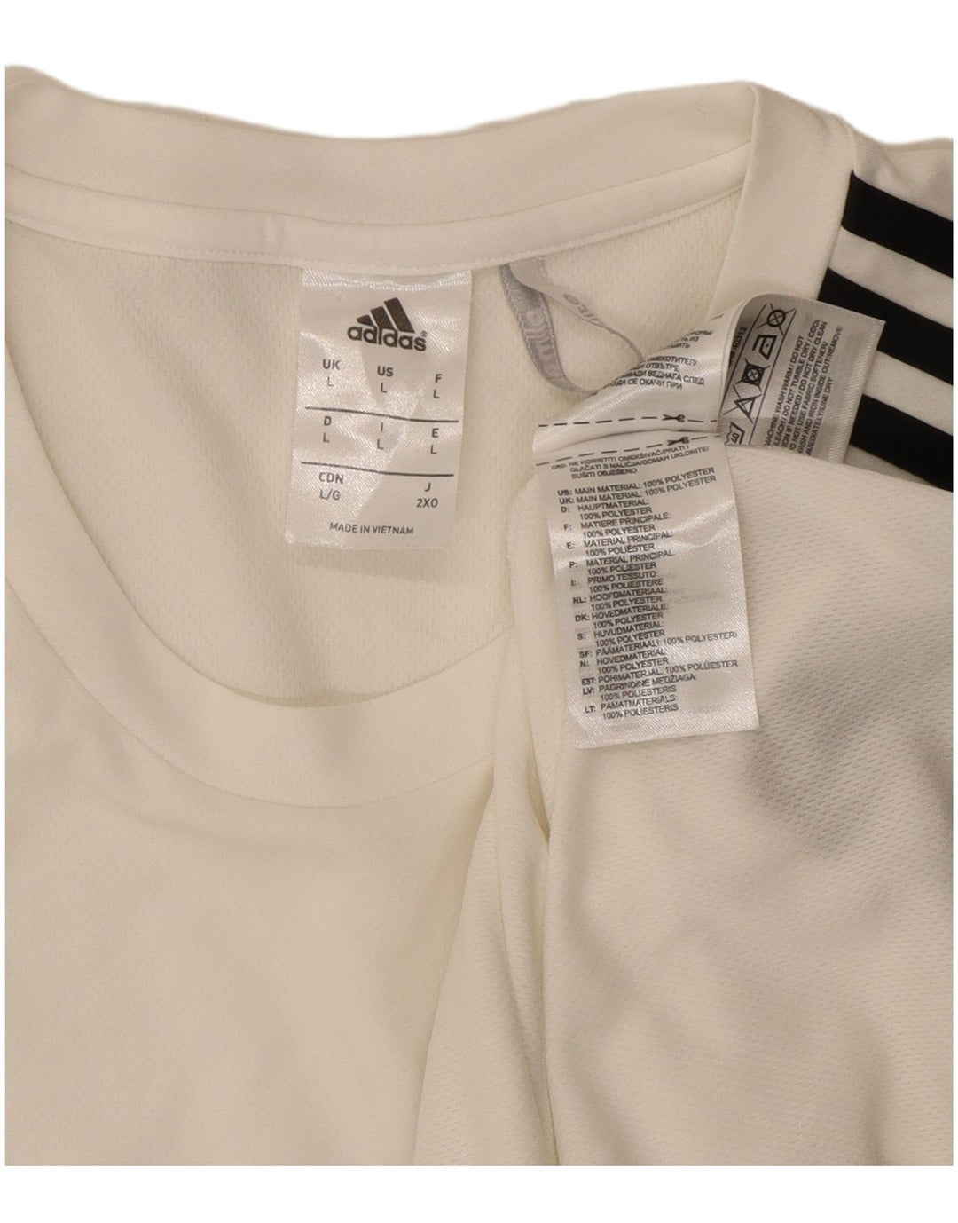 Adidas Męska koszulka Climalite Top, duża, biała, poliestrowa z blokami kolorów