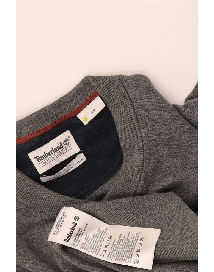 Męski sweter Timberland z dekoltem w szpic, mały, szary, bawełniany