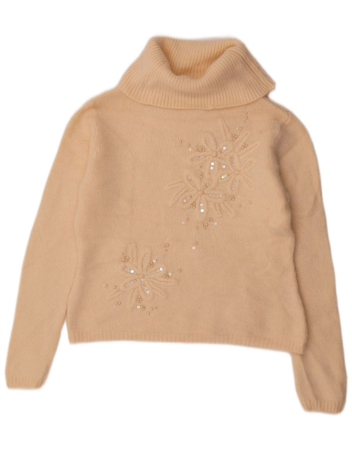 Marks & Spencer Damski sweter z wywijanym dekoltem UK 12 Średni beż w kwiaty
