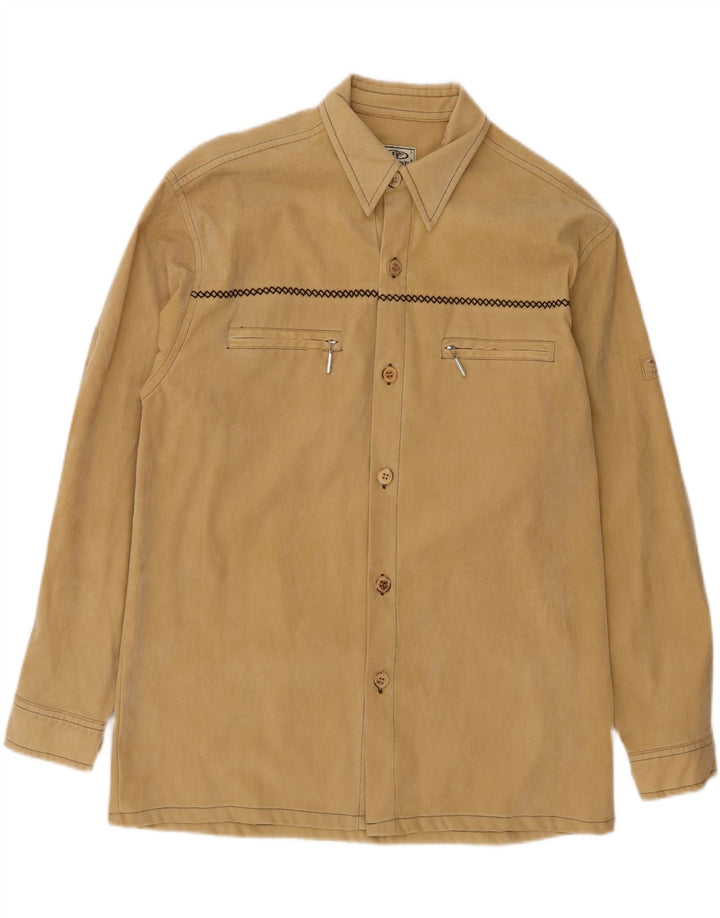 VINTAGE Mens Shirt Large Beige Polyester Vintage Vintage and Second-Hand Vintage from Messina Hembry 