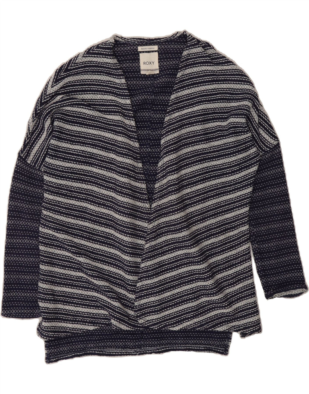 ROXY Womens Oversized Open Cardigan Sweater UK 14 Medium Navy Blue Striped Vintage Roxy and Second-Hand Roxy from Messina Hembry 