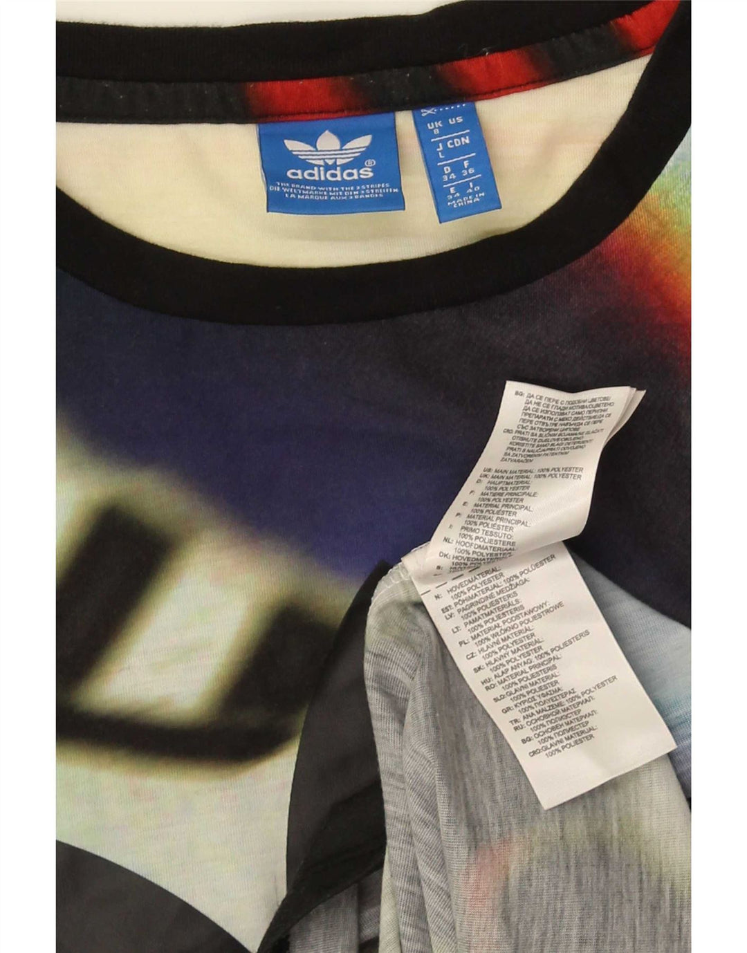 Damska koszulka graficzna Adidas Top UK 8, mała, wielobarwna, poliester