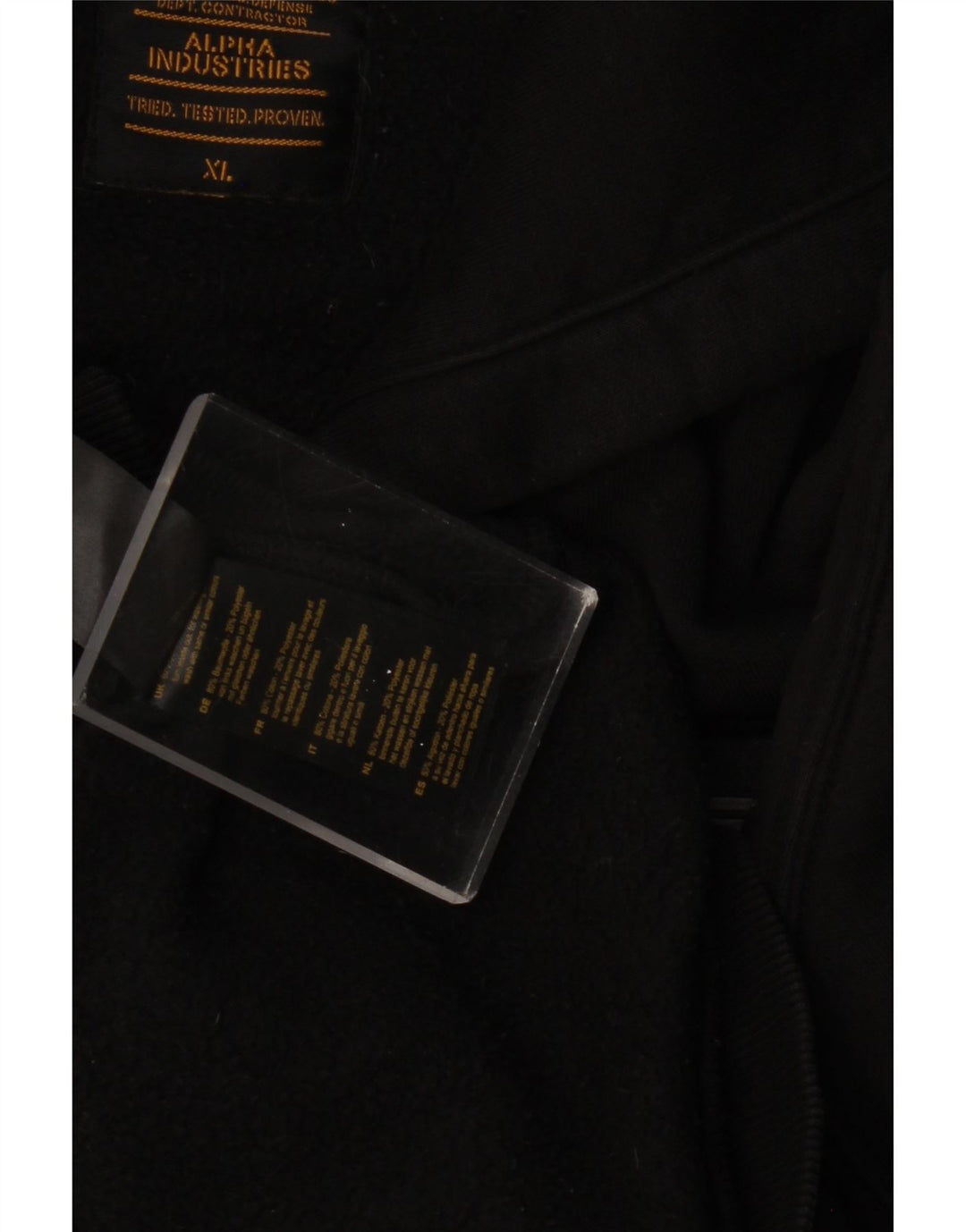 Męski sweter z kapturem i grafiką ALPHA INDUSTRIES XL, czarny, bawełniany