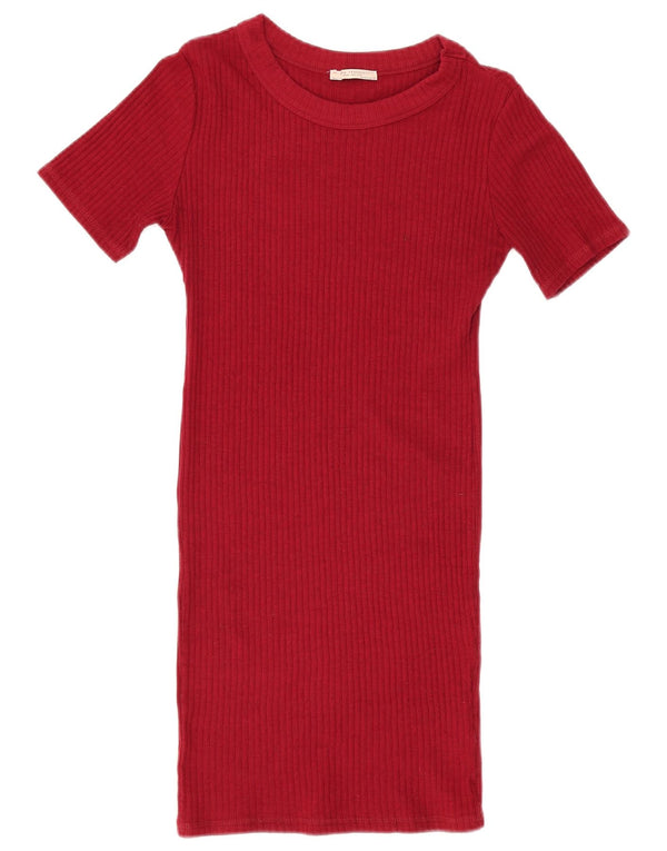 Damska obcisła sukienka Zara UK 8 Small Burgundowa bawełniana