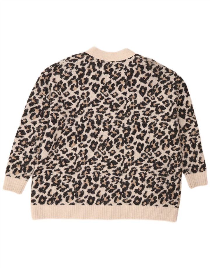 Damski sweter oversize Zara UK 14, średni, złamany biały nadruk zwierzęcy