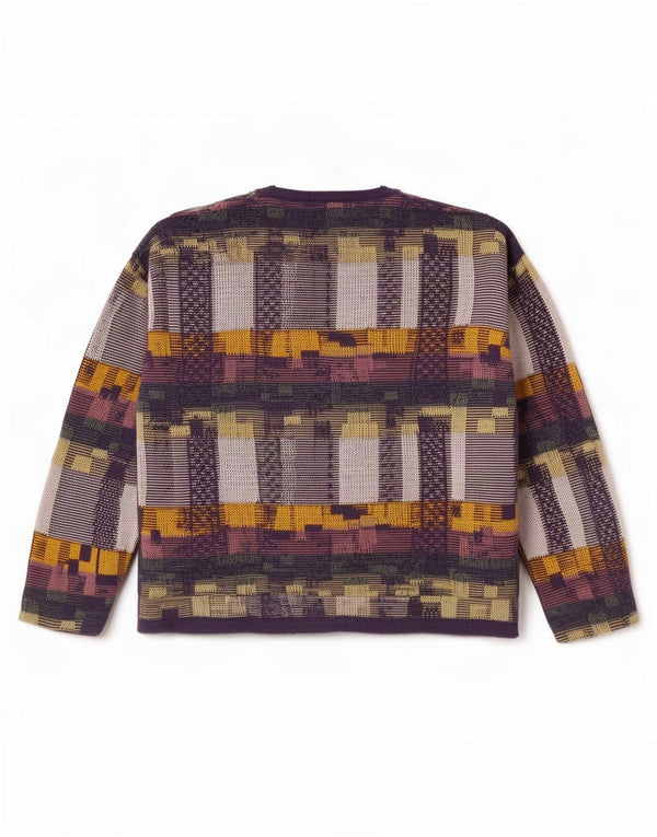 Sweter damski w stylu vintage z dekoltem w kształcie litery V, UK 14, średni fiolet, geometryczna bawełna