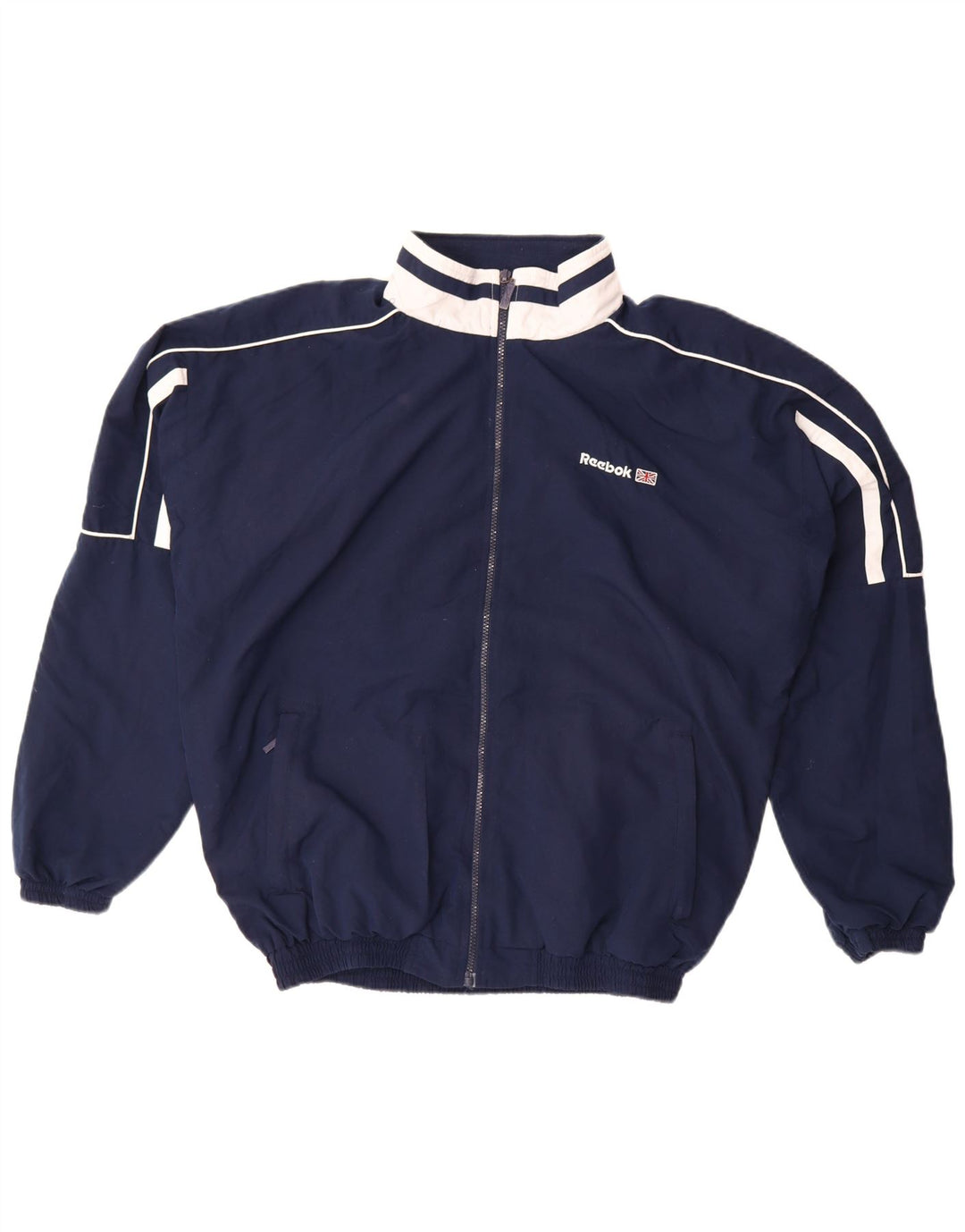 Męska kurtka dresowa Reebok z grafiką, duża, granatowa, z blokami kolorów