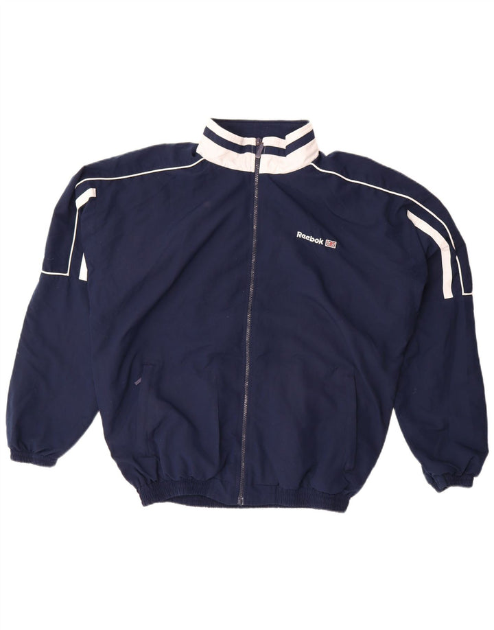 Męska kurtka dresowa Reebok z grafiką, duża, granatowa, z blokami kolorów