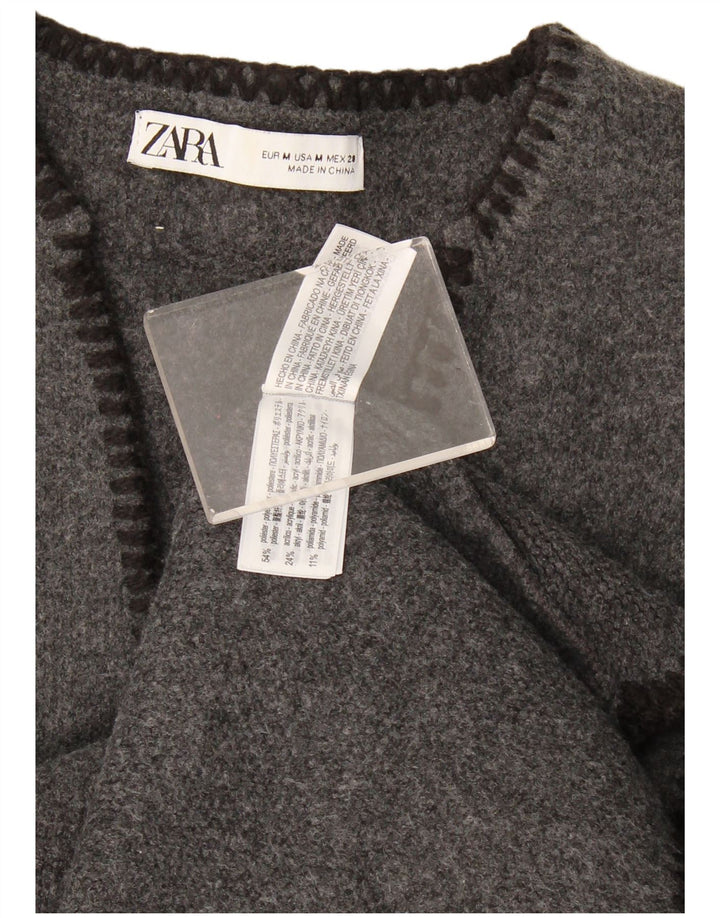 Damski sweter oversize z dekoltem w kształcie litery V, Zara, UK 14, średni szary poliester
