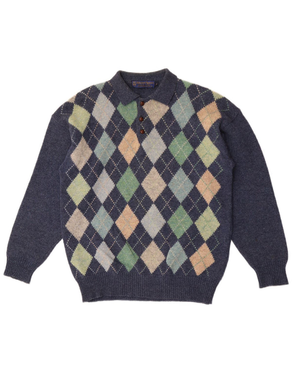 Męski sweter polo Edward Spiers, duży, granatowy Argyle/Diament