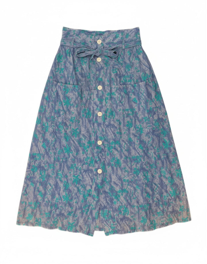 VINTAGE Womens Abstract Pattern Flared Skirt IT 42 Medium W26  Blue